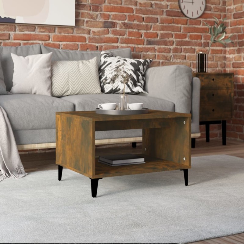 vidaXL Mesa de centro madera contrachapada roble ahumado 60x50x40 cm vidaXL Mesa de centro madera contrachapada roble ahumado 60x50x40 cm