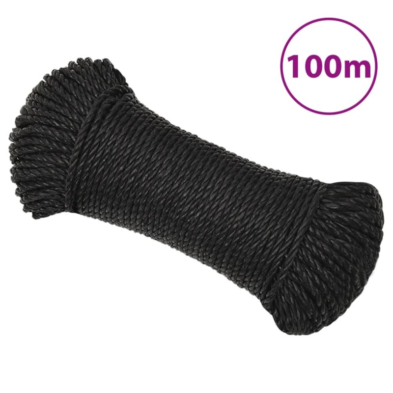 vidaXL Cuerda de trabajo polipropileno negro 6 mm 100 m vidaXL Cuerda de trabajo polipropileno negro 6 mm 100 m