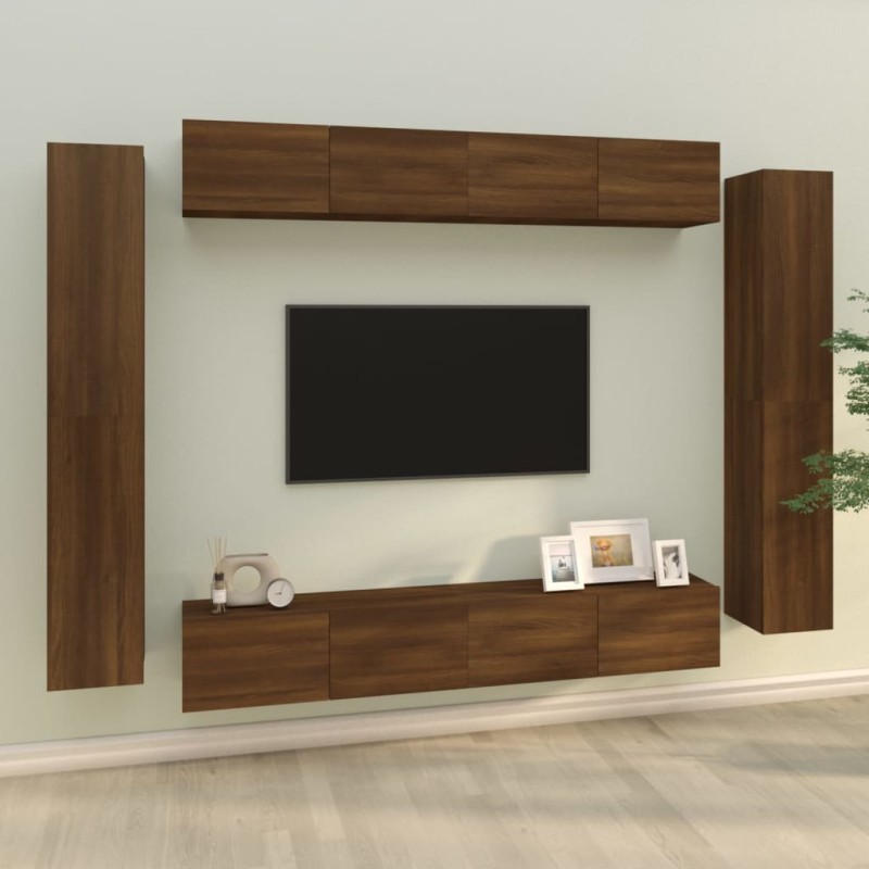 vidaXL Set de muebles para TV 8 pzas madera contrachapada roble marrón vidaXL Set de muebles para TV 8 pzas madera contrachapada roble marrón