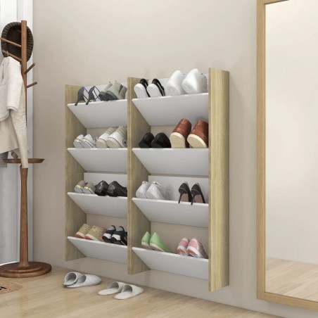 vidaXL Zapateros de pared 4uds contrachapada blanco y roble 60x18x60cm
