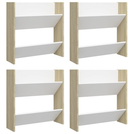 vidaXL Zapateros de pared 4uds contrachapada blanco y roble 60x18x60cm