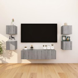vidaXL Muebles para TV de pared 8 uds gris Sonoma 30,5x30x30 cm