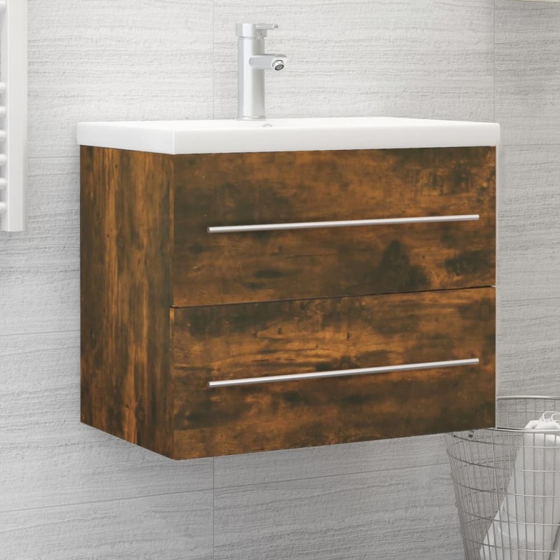 vidaXL Mueble lavabo madera contrachapada roble ahumado 60x38,5x48 cm vidaXL Mueble lavabo madera contrachapada roble ahumado 60x38,5x48 cm