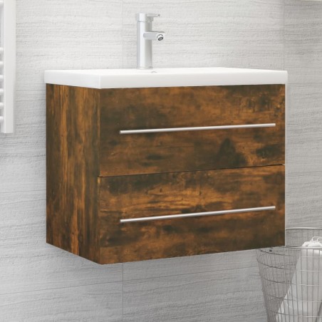 vidaXL Mueble lavabo madera contrachapada roble ahumado 60x38,5x48 cm