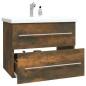 vidaXL Mueble lavabo madera contrachapada roble ahumado 60x38,5x48 cm vidaXL Mueble lavabo madera contrachapada roble ahumado 60x38,5x48 cm