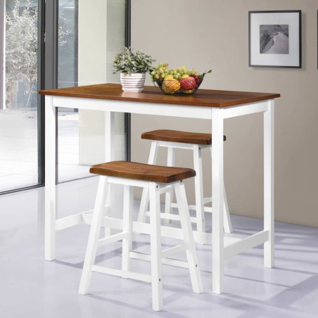 vidaXL Set de mesa y taburete de bar 3 piezas madera maciza