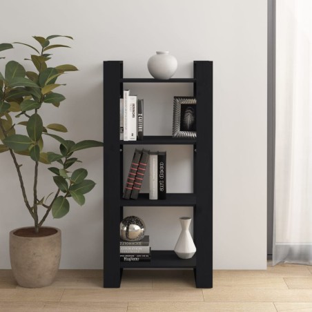 vidaXL Estantería/divisor de espacios madera maciza negro 60x35x125 cm