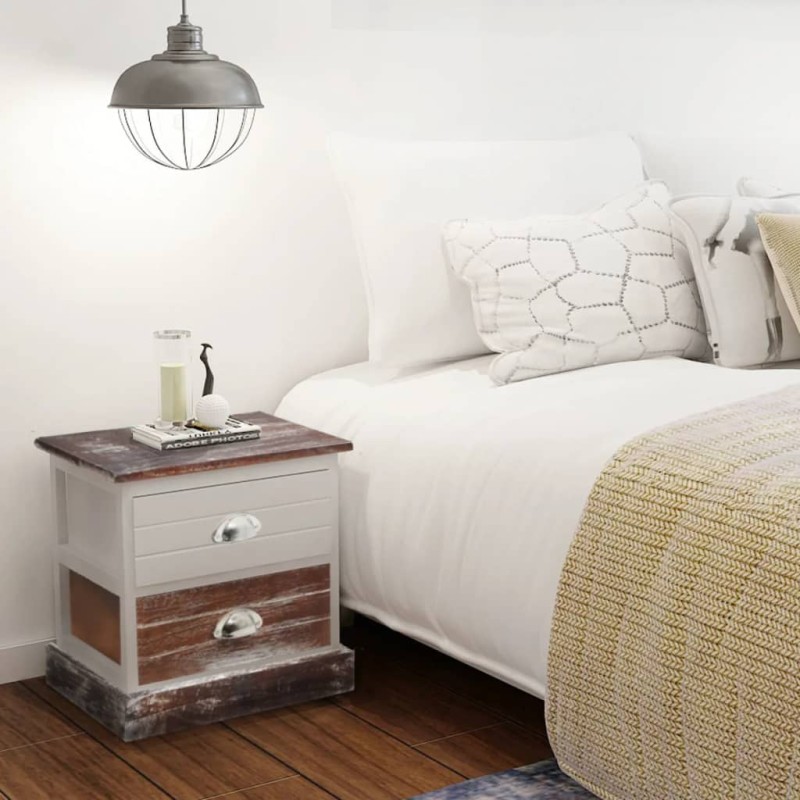 vidaXL Mesita de noche marrón y blanca vidaXL Mesita de noche marrón y blanca