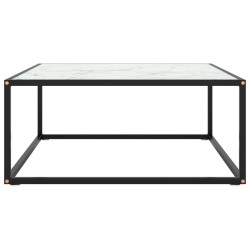 vidaXL Mesa de centro negra con vidrio de mármol blanco 80x80x35 cm