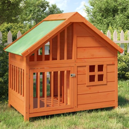 vidaXL Caseta para perros madera maciza de pino marrón 96x60,5x87 cm
