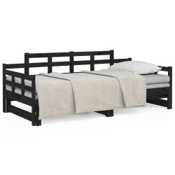 vidaXL Sofá cama extraíble madera maciza de pino negro 2x(90x200) cm