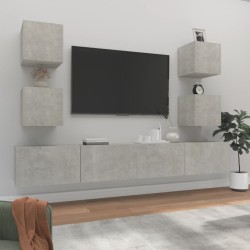 vidaXL Set de muebles de TV 6 pzas madera contrachapada gris hormigón