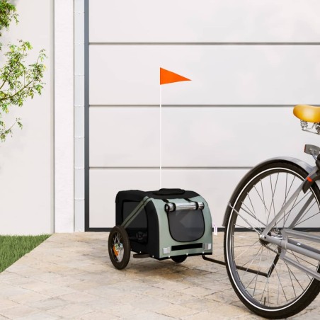 vidaXL Remolque de bicicleta mascotas hierro tela Oxford gris negro