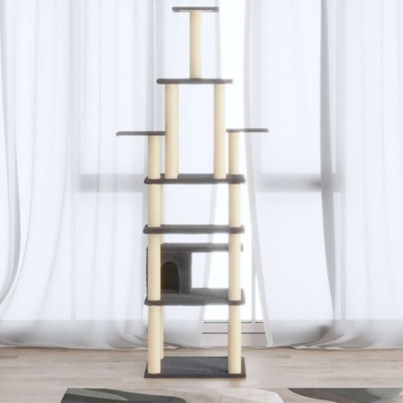 vidaXL Rascador para gatos con postes de sisal gris oscuro 183 cm