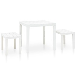 vidaXL Mesa de jardín con 2 bancos plástico blanco