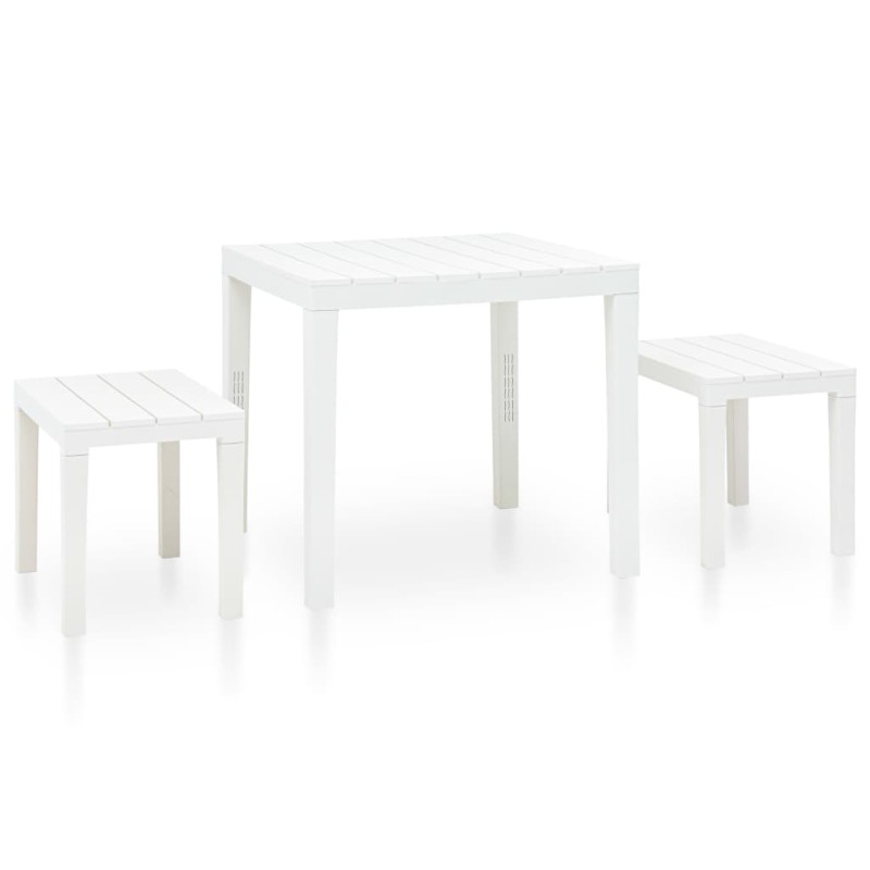 vidaXL Mesa de jardín con 2 bancos plástico blanco vidaXL Mesa de jardín con 2 bancos plástico blanco