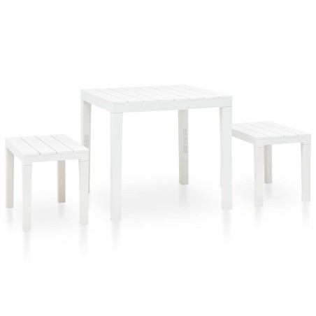 vidaXL Mesa de jardín con 2 bancos plástico blanco