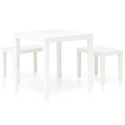 vidaXL Mesa de jardín con 2 bancos plástico blanco