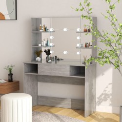 vidaXL Tocador de maquillaje luces LED MDF gris hormigón 100x40x135 cm