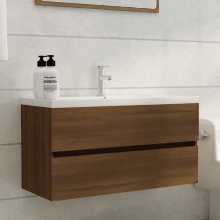 vidaXL Mueble de lavabo madera contrachapada roble marrón 90x38,5x45cm