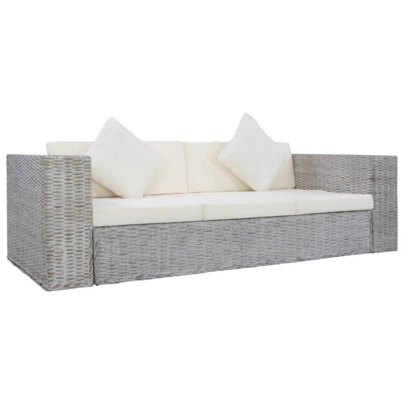 vidaXL Sofá de 3 plazas con cojines ratán natural gris vidaXL Sofá de 3 plazas con cojines ratán natural gris