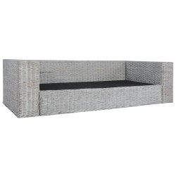vidaXL Sofá de 3 plazas con cojines ratán natural gris