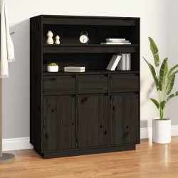 vidaXL Aparador alto de madera maciza de pino negro 89x40x116,5 cm
