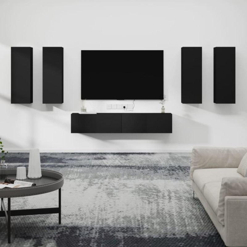 vidaXL Set de muebles para TV 6 piezas madera contrachapada negro vidaXL Set de muebles para TV 6 piezas madera contrachapada negro
