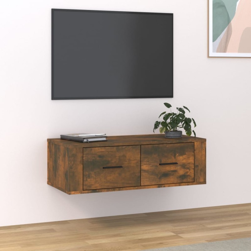 vidaXL Mueble de TV colgante madera roble ahumado 80x36x25 cm vidaXL Mueble de TV colgante madera roble ahumado 80x36x25 cm