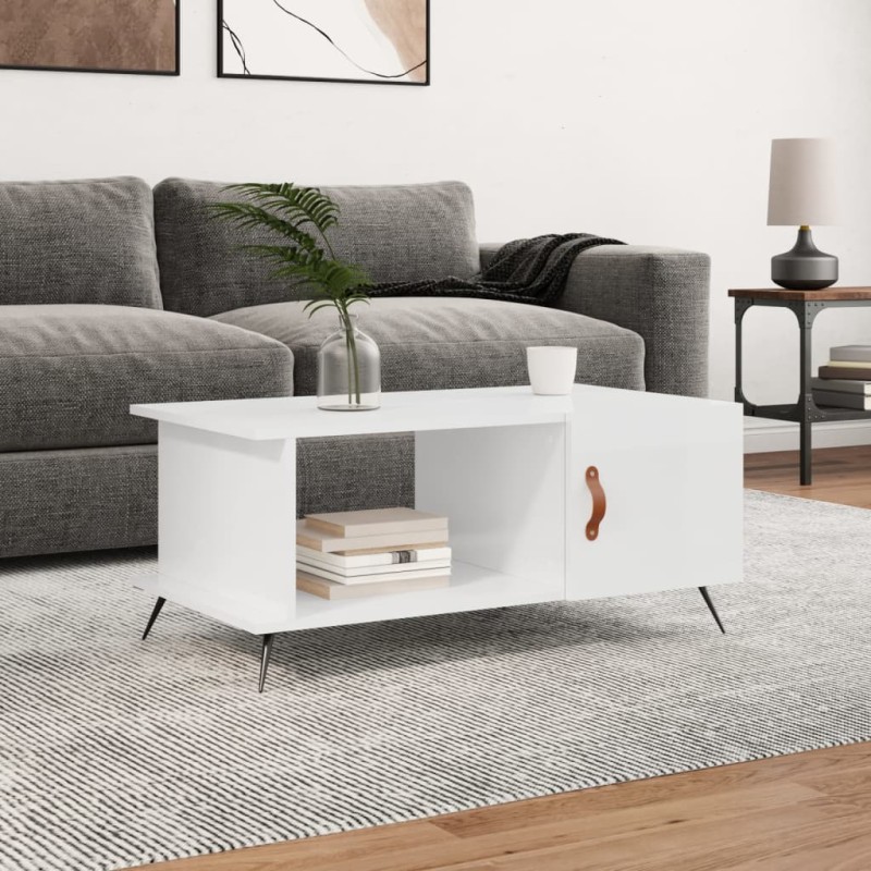 vidaXL Mesa de centro madera contrachapada blanco brillo 90x50x40 cm vidaXL Mesa de centro madera contrachapada blanco brillo 90x50x40 cm