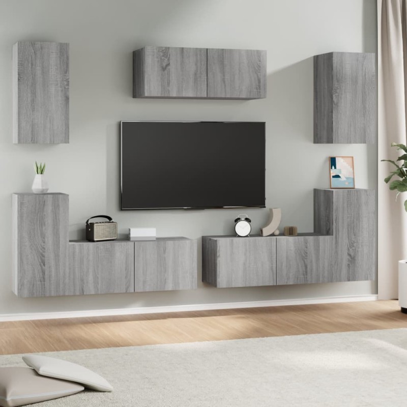 vidaXL Set de muebles para TV 7 pzas madera contrachapada gris Sonoma