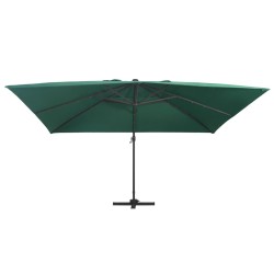 vidaXL Sombrilla voladiza luces LED y poste aluminio verde 400x300 cm
