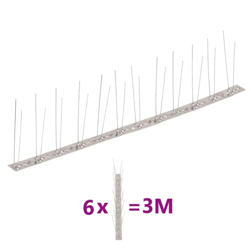 vidaXL Set de 6 hileras pinchos contra pájaros y palomas 2 filas 3 m vidaXL Set de 6 hileras pinchos contra pájaros y palomas 2 filas 3 m