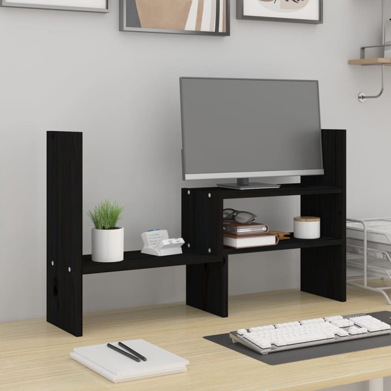 vidaXL Soporte para monitor madera maciza pino negro (39-72)x17x43 cm vidaXL Soporte para monitor madera maciza pino negro (39-72)x17x43 cm