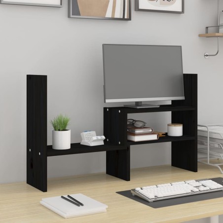 vidaXL Soporte para monitor madera maciza pino negro (39-72)x17x43 cm