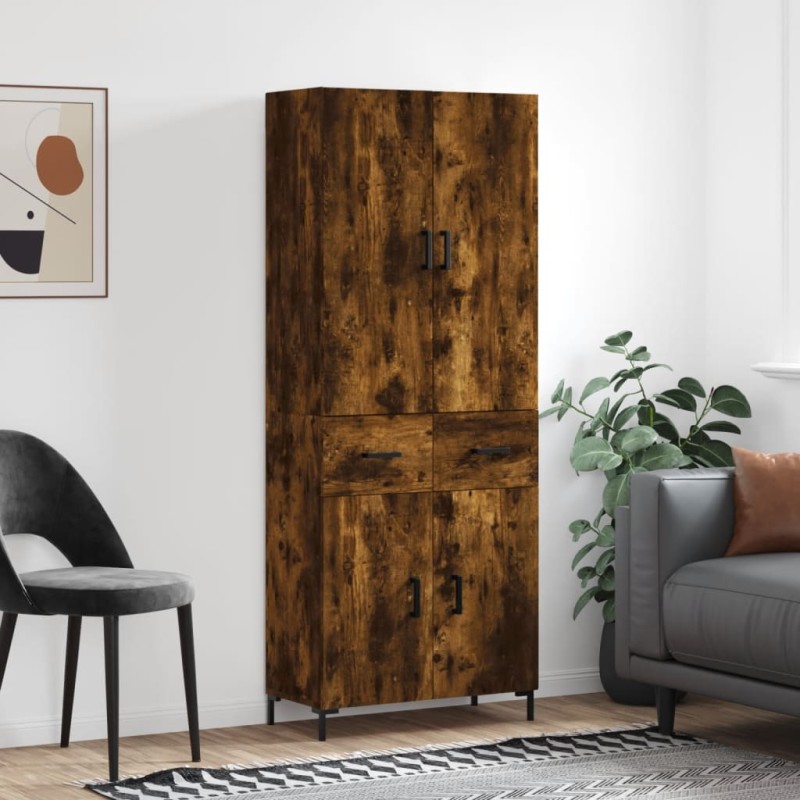 vidaXL Aparador alto madera contrachapada roble ahumado 69,5x34x180 cm