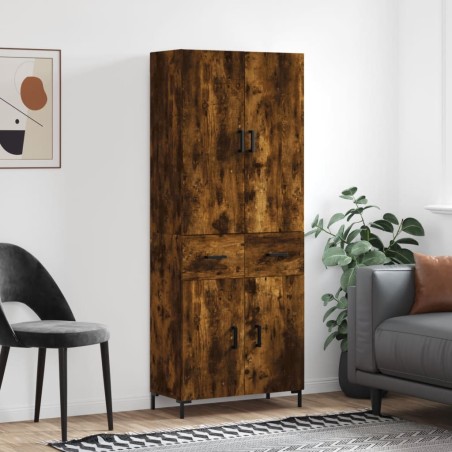 vidaXL Aparador alto madera contrachapada roble ahumado 69,5x34x180 cm