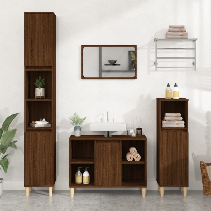 vidaXL Armario de lavabo madera contrachapada roble marrón 80x33x60 cm vidaXL Armario de lavabo madera contrachapada roble marrón 80x33x60 cm