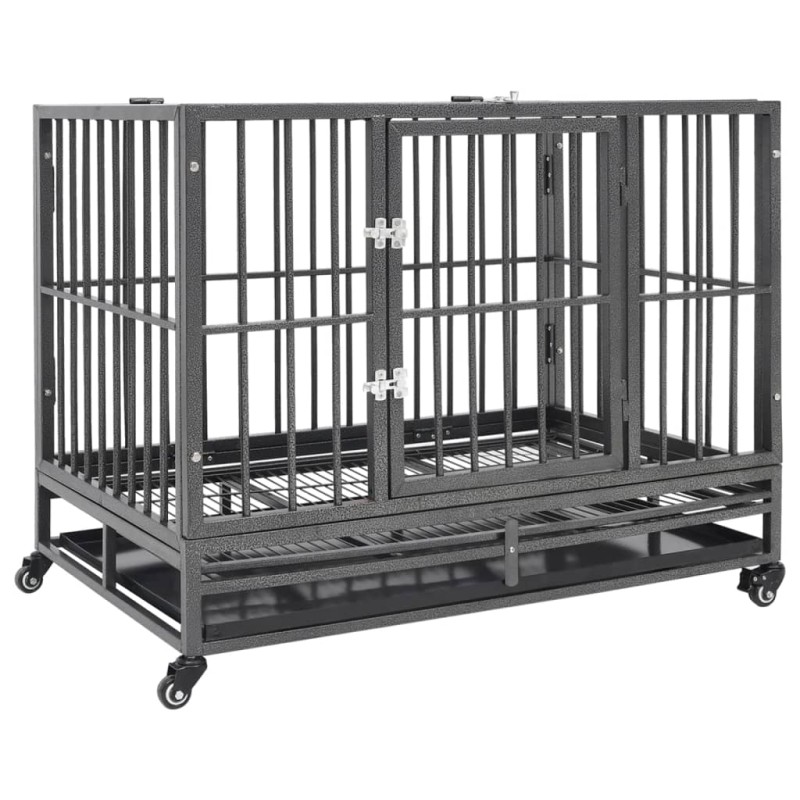 vidaXL Jaula de perro resistente con ruedas acero 102x72x85 cm vidaXL Jaula de perro resistente con ruedas acero 102x72x85 cm