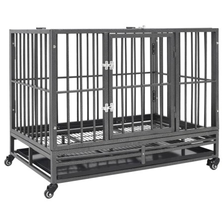vidaXL Jaula de perro resistente con ruedas acero 102x72x85 cm