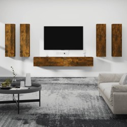 vidaXL Set de muebles de TV 6 pzas madera contrachapada roble ahumado