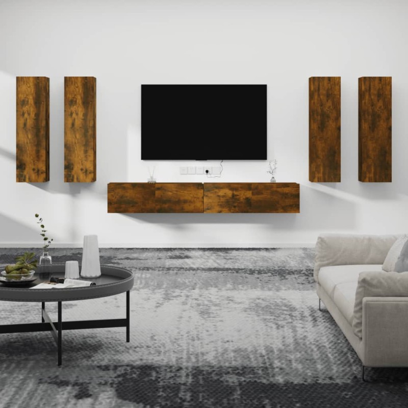 vidaXL Set de muebles de TV 6 pzas madera contrachapada roble ahumado