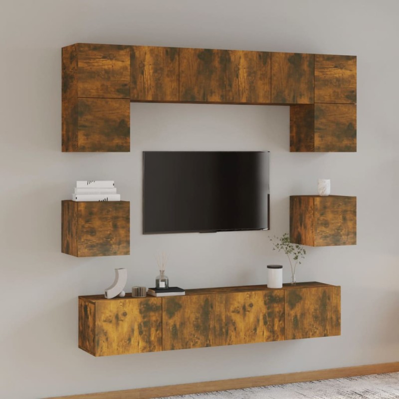 vidaXL Set de muebles de TV 8 pzas madera contrachapada roble ahumado