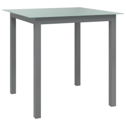vidaXL Mesa de jardín de aluminio y vidrio gris claro 80x80x74 cm