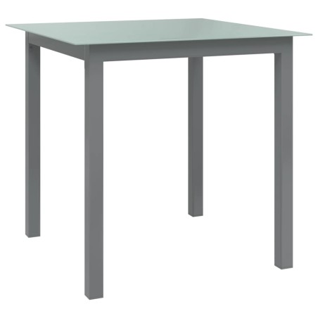 vidaXL Mesa de jardín de aluminio y vidrio gris claro 80x80x74 cm