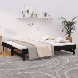 vidaXL Sofá cama extraíble madera maciza de pino negro 2x(90x190) cm