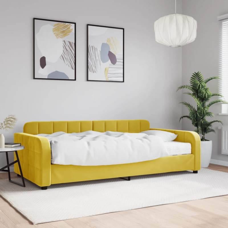 vidaXL Sofá cama con colchón terciopelo amarillo 100x200 cm vidaXL Sofá cama con colchón terciopelo amarillo 100x200 cm