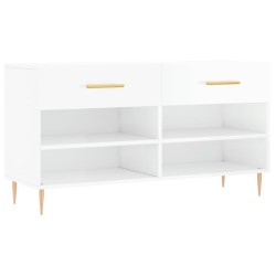 vidaXL Banco zapatero madera de ingeniería blanco brillo 102x35x55 cm