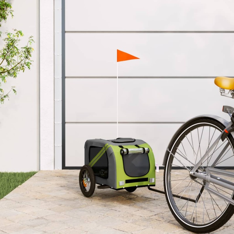 vidaXL Remolque de bicicleta mascotas hierro tela Oxford verde gris vidaXL Remolque de bicicleta mascotas hierro tela Oxford verde gris