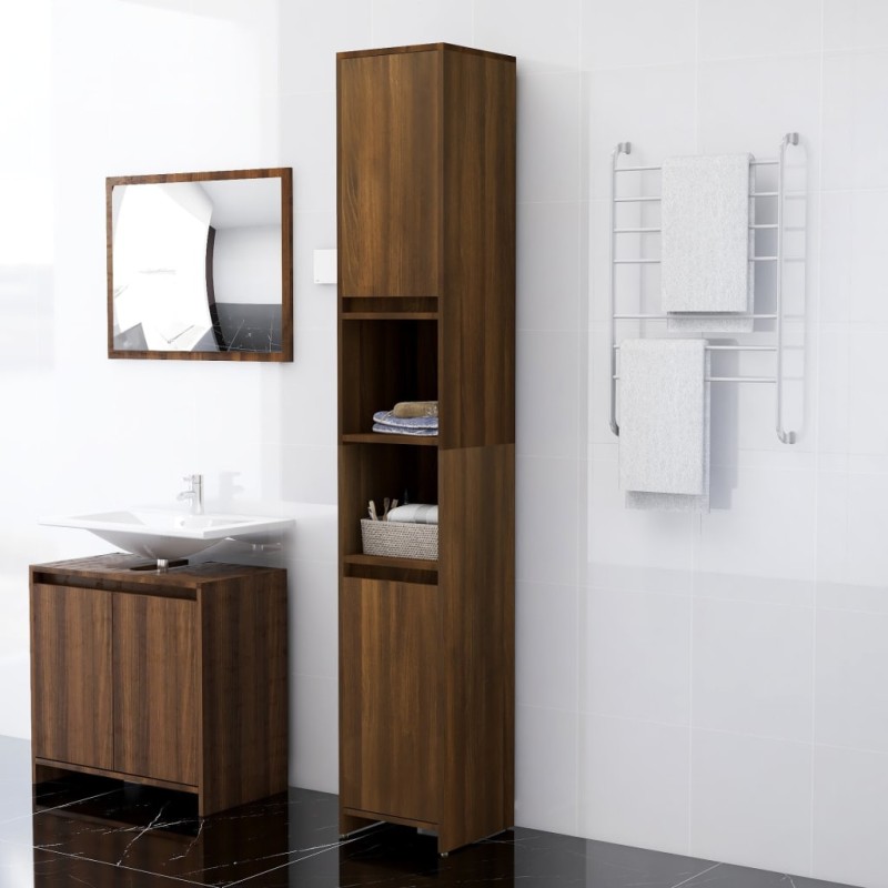 vidaXL Armario de baño madera contrachapada roble marrón 30x30x183,5cm vidaXL Armario de baño madera contrachapada roble marrón 30x30x183,5cm